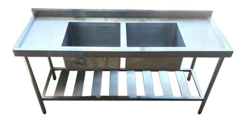 Pia De Aço Inox Industrial 180x60x90 Cm Cuba Dupla Nortinox