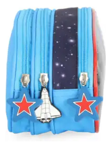 Estojo Triplo Escolar Grande Nasa Azul 3 Divisórias Luxcel