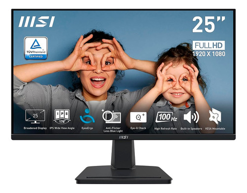 Monitor Msi Pro Mp251 24.5 1080p Altavoces 100hz Hdmi Vesa Color Negro 110V