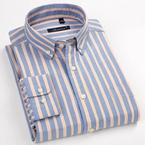 Camisa Oxford Casual De Manga Larga Para Hombre De Talla Gra