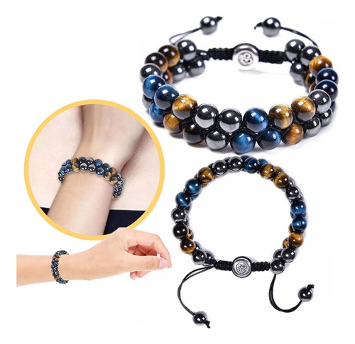 Pulsera Ojo De Tigre Obsidiana Hematites Brazalete Cuentas Diámetro 9 Cm