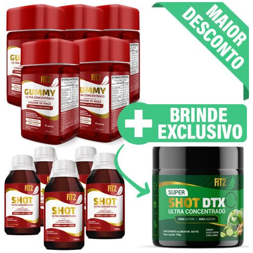 5 Gummy Em Goma + 5 Shot Fit2 Vinagre De Maçã + Detox Green