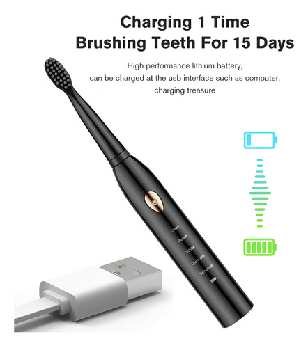 Cepillo Dental Eléctrico 5 En 1 Base Cable Usb 4 Repuestos