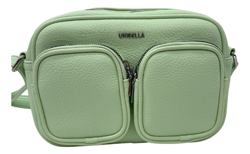 Crossbody Con Doble Compartimento Frontal Verde Lisa Níquel Verde
