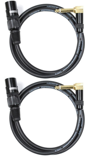2 Cables De Audio 1/4 Ts Recto M A Xlr M | Negro, 0,9 M