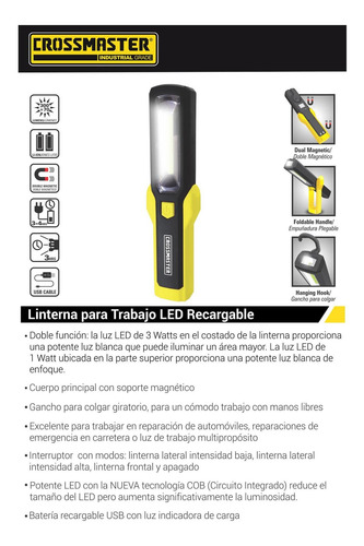 Imagen 2 de 4 de Linterna Trabajo Led Recargable 3 W Crossmaster 9932726