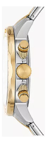 Reloj Hombre Fossil Dos Tonos Acero Inoxidable Bq2707 Correa Plateado Bisel Dorado Fondo Plateado