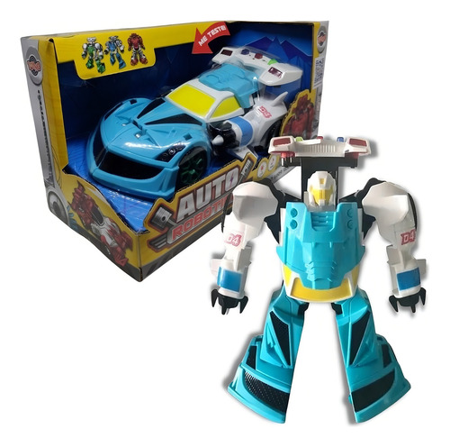 Carro Que Vira Robô - Boneco Azul Luz E Som - Auto Robótico