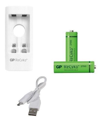 Baterias Pilas Gp Recargables Aa (par) 2700 Con Cargador Usb