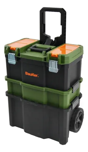 Carro Caja Herramientas Ruedas Desmontable Set Valija Bauker Verde Musgo