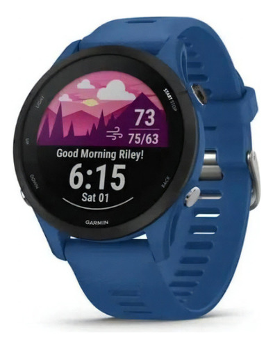 Relógio Garmin Forerunner 255 Basic Azul Cor da caixa Tidal blue Cor da pulseira Tidal blue Cor do bisel Preto Desenho da pulseira Esportiva