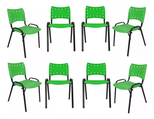 Jogo 8 Cadeiras Para Comércio Restaurante Base Preta Cor Verde