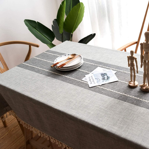 Mantel Rectangular De Lino De Algodón Con Borlas 1.40x3.0m