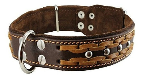 Cuero Auténtico Collar Trenzado Perro Tachonado, Brown 1,5  