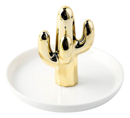 Bandeja De Soporte De Anillo De Cactus De Cerámica, Dorado