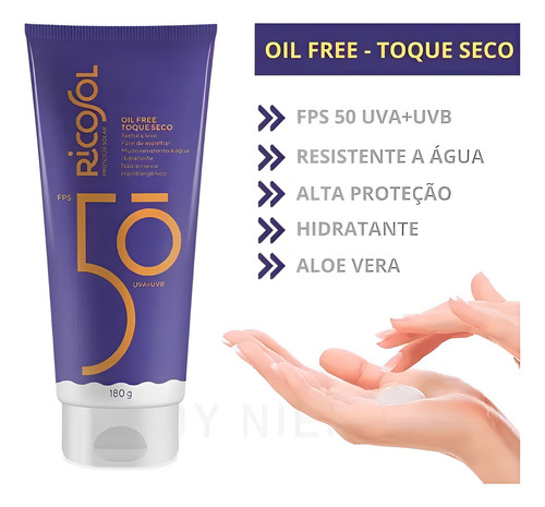 Protetor Solar Vagano Ricosol Fps50 Toque Seco Oil-free 100g