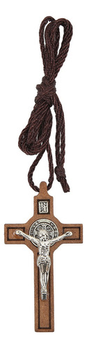 Collar De Cruz De Madera Con Colgante De Crucifijo Aleación