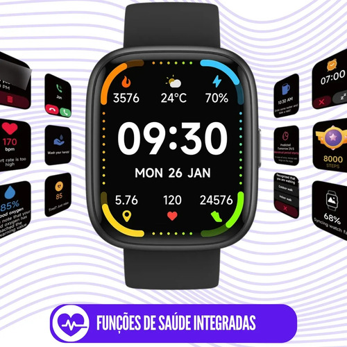 Smartwatch Lançamento Econômico Com Strava E Tela Amoled Preto Preto