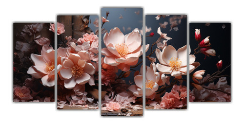 5 Telas En Bastidor Vanguardia Magnolia Para Cuarto 150x75cm
