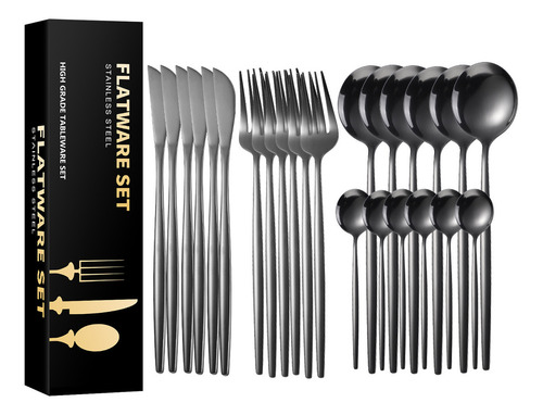 24pcs Conjunto De Talheres De Aço Luxo Inoxidável Preto