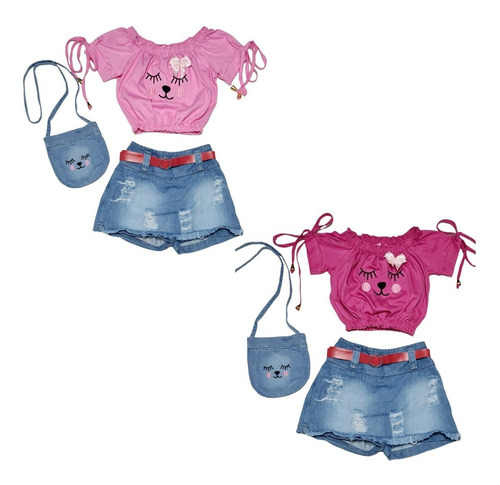 Imagem 2 de 8 de Conjunto Mini Diva Jeans Com Bolsinha Blogueirinha Verão