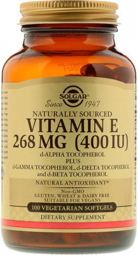 Solgar Vitamina E 268 Mg (400 Iu) Vegano 100 Cápsulas Sabor Neutro