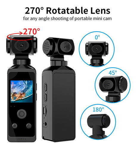 Q Cámara De Bolsillo 4k, Pantalla Lcd Hd, Giratoria, 270°,