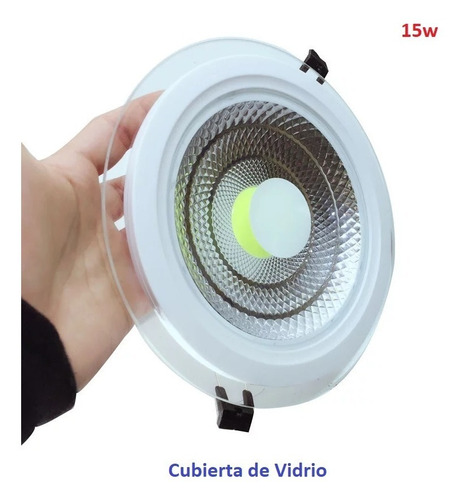 Panel Led 15w Redondo Cubierta De Vidrio Bco Frio Empotrar