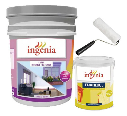 Pintura Latex Interior Exterior + Rodillo + Fijador Ingenia