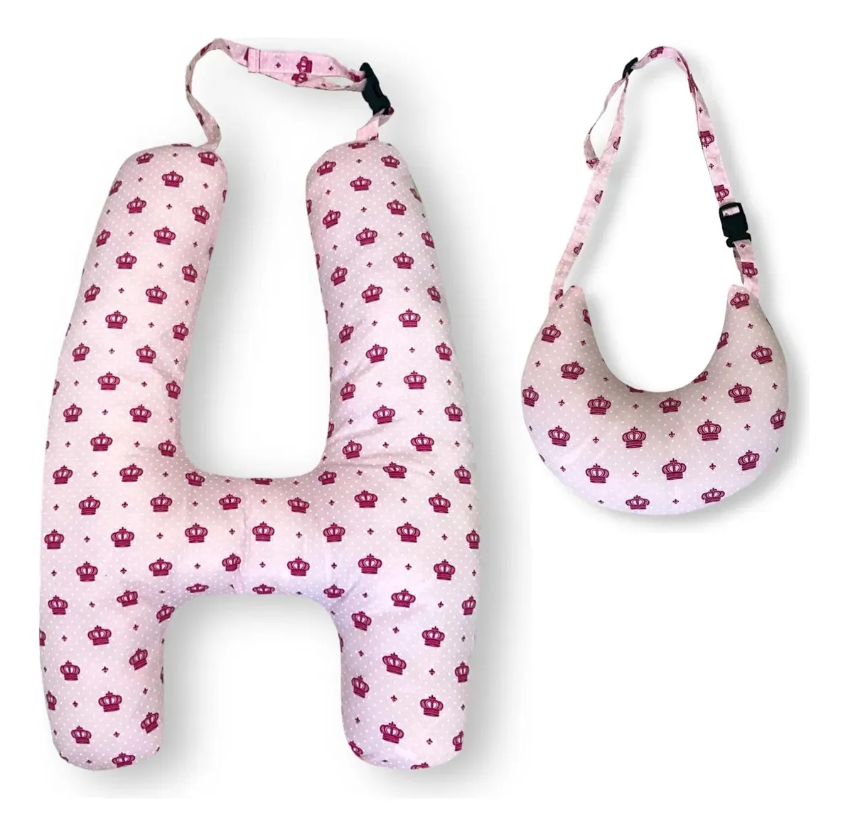 Almofada De Dormir De Carro Em Forma H Com Encosto De Cabeça Cor Coroa Rosa Desenho Do Tecido Estampado