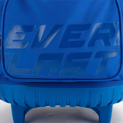 Mochila Carrito Carro Escolar Everlast Gran Capacidad Base Reforzada Manija Telescopica Extensible Ruedas Hb Color Azul Diseño de la tela Liso