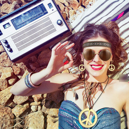 Conjunto De Disfraz De Hippie Para Mujer 70s Con Accesorios