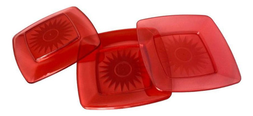 Kit Prato Acrílico Quadrado Resistente Vermelho 15cm- 20un