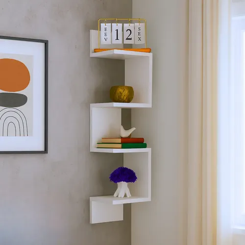 Prateleira De Parede Suspensa Macramiss Nicho De Canto Cubo Flutuante Organizador Decorativo Madeira MDF Estante Multiuso Moderno Porta Objetos Fotos Livros Decoração Quarto Sala Hall Casa Cor Branco