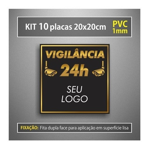 10 Placas Monitoramento Câmera Segurança 24 Horas Personaliz
