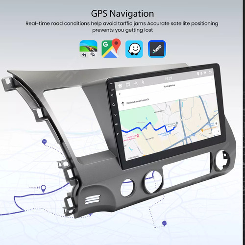 Gearelec Autoestéreo Pantalla Carplay Android Auto 2+32g Carplay Wifi Fm Gps Para Honda Civic 2006-2011 Con Cámara Arnés Rca Usb Admite Subwoofer Y Amplificador