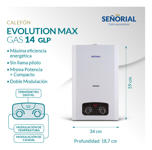 Calefón Señorial Evolution Max 14 Glp Gas Licuado color blanco