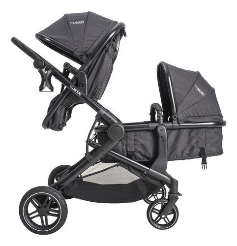 Carrinho Para Gemeos Pair Kiddo Com 2 Bebes Conforto E Base Cinza-escuro
