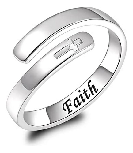 Anillos - 925 Sterling Silver Faith Cross Ring Inspirational