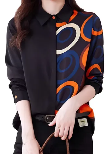comprar Blusa Camisa Moda Feminina Social Coreana Silm Duo Colors
