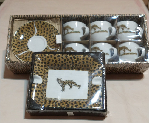 Juego De Café Estilo Versace Atigrado Con Cenicero De Regalo