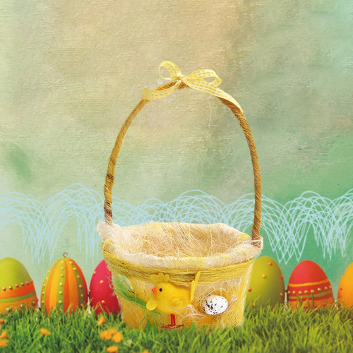 2x Cestas De Huevos De Pascua Con Asa Rellenos De Hierba