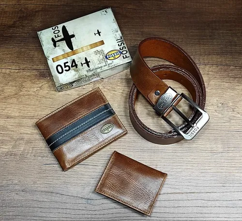 Billetera Correa Fossil Bf3 Original De Cuero Combo Env o gratis