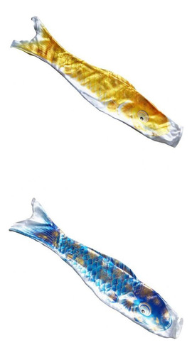 2x Tradicional Koinobori Windsock Japón Koi Amarillo Azul