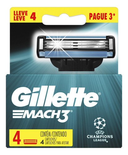 Carga para lâmina de barbear Gillette Mach3 UEFA Champions League 4 u