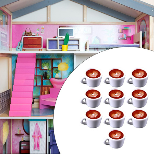 10 Uds. De Café Para Casa De Muñecas, Patrón De Corazón