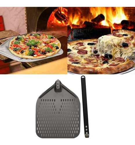 Cáscara De Pizza Perforada Mango De 14 Pulgadas Y 40 Cm