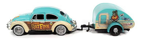 Auto World Rat Fink Vw Beetle E Tear Drop Trailer 1:24 Cor Azul-celeste