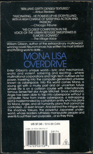 William Gibson - Monalisa Overdrive - Cyberpunk (Usado)