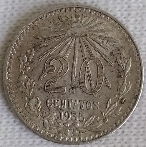 Moneda De Plata 20 Ctvs Ley .0720 1935